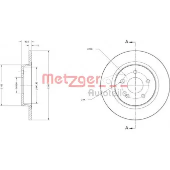 Jeu de 2 disques de frein arrière METZGER 6110180