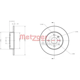 Jeu de 2 disques de frein arrière METZGER 6110192