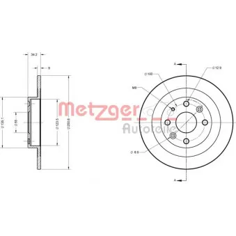 Jeu de 2 disques de frein arrière METZGER 6110211
