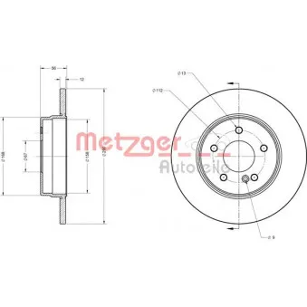 Jeu de 2 disques de frein arrière METZGER 6110218