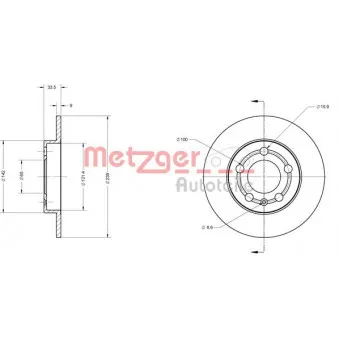 Jeu de 2 disques de frein arrière METZGER 6110241