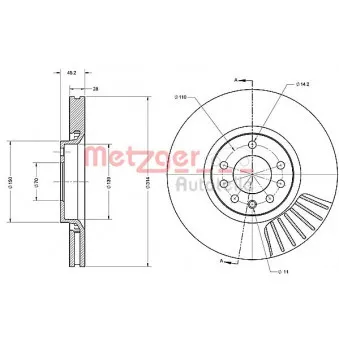 Jeu de 2 disques de frein avant METZGER 6110251