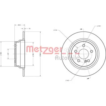Jeu de 2 disques de frein arrière METZGER 6110274