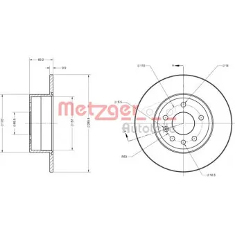 Jeu de 2 disques de frein arrière METZGER 6110289