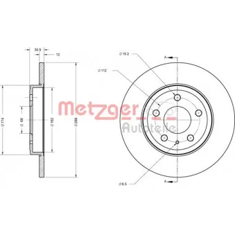 Jeu de 2 disques de frein arrière METZGER 6110311