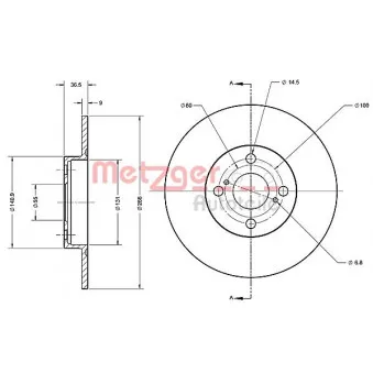 Jeu de 2 disques de frein arrière METZGER 6110361