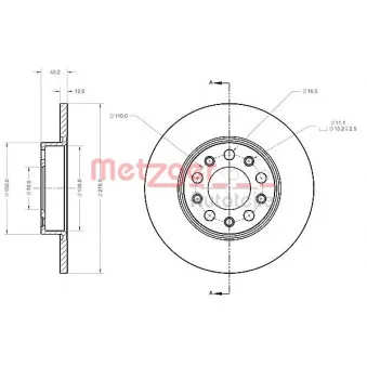 Jeu de 2 disques de frein arrière METZGER 6110367