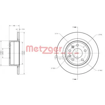 Jeu de 2 disques de frein arrière METZGER 6110369