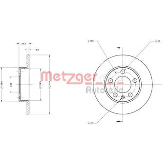 Jeu de 2 disques de frein arrière METZGER 6110376