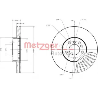 Jeu de 2 disques de frein avant METZGER 6110380