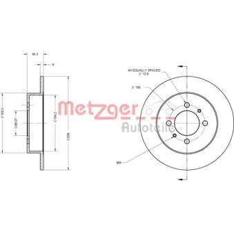 Jeu de 2 disques de frein arrière METZGER 6110398