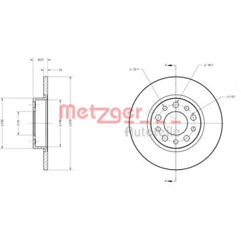 Jeu de 2 disques de frein arrière METZGER 6110413