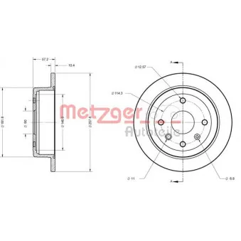 Jeu de 2 disques de frein arrière METZGER 6110432