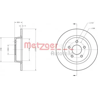 Jeu de 2 disques de frein arrière METZGER 6110604