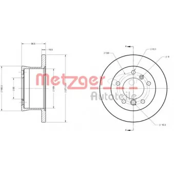 Jeu de 2 disques de frein arrière METZGER 6110677