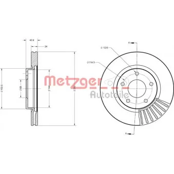 Jeu de 2 disques de frein avant METZGER 6110684