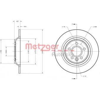 Jeu de 2 disques de frein arrière METZGER 6110728