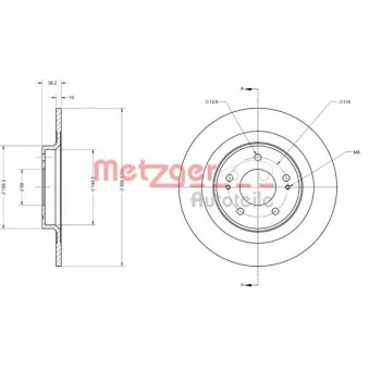 Jeu de 2 disques de frein arrière METZGER 6110741