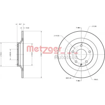 Jeu de 2 disques de frein arrière METZGER 6110749