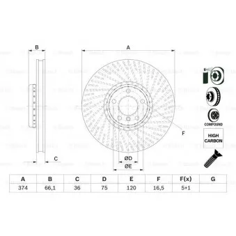 Disque de frein avant droit BOSCH 0 986 479 E63