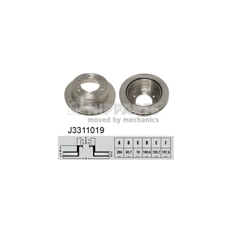 Jeu de 2 disques de frein arrière NIPPARTS J3311019