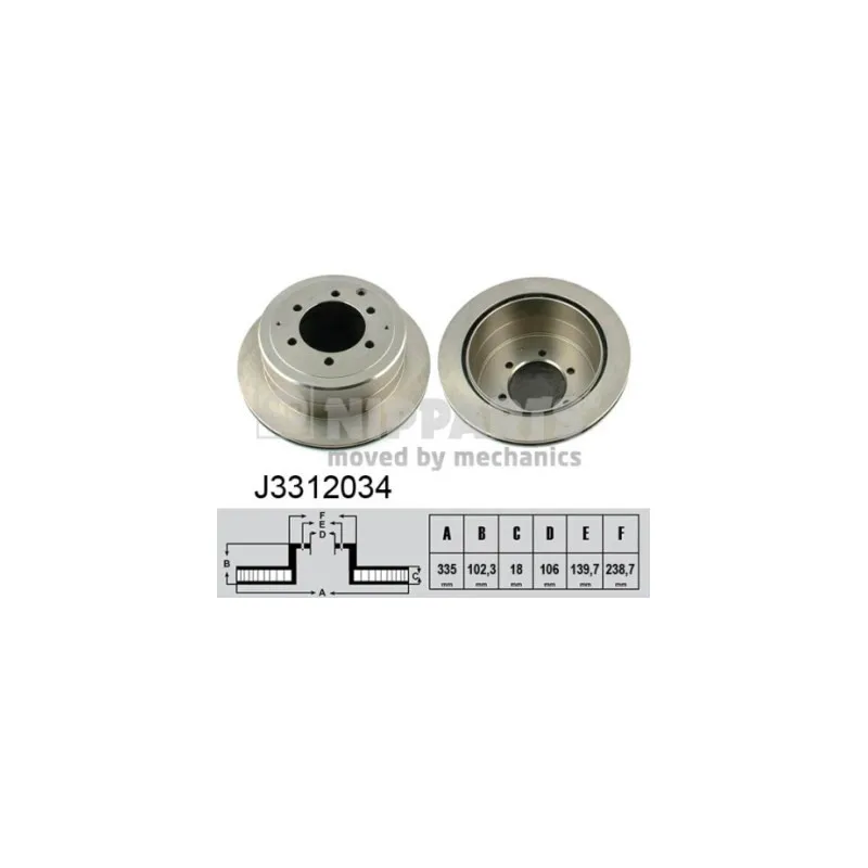 Jeu de 2 disques de frein arrière NIPPARTS J3312034
