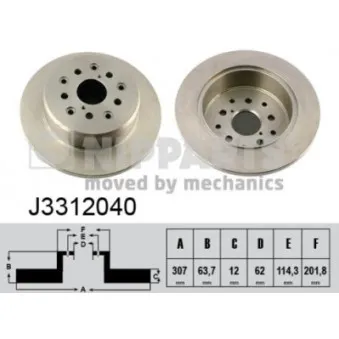 Jeu de 2 disques de frein arrière NIPPARTS J3312040