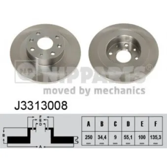Jeu de 2 disques de frein arrière NIPPARTS J3313008