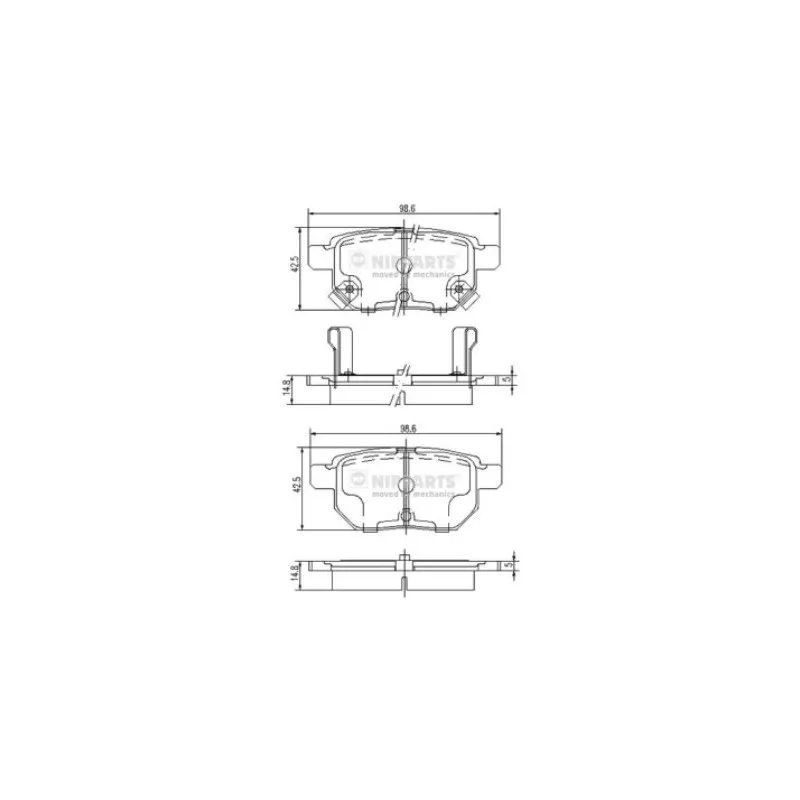 Jeu de 4 plaquettes de frein arrière NIPPARTS J3612034