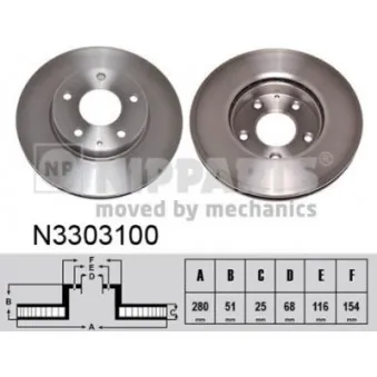 Jeu de 2 disques de frein avant NIPPARTS N3303100