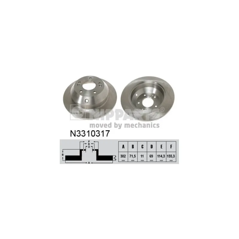 Jeu de 2 disques de frein arrière NIPPARTS N3310317