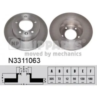 Jeu de 2 disques de frein arrière NIPPARTS N3311063