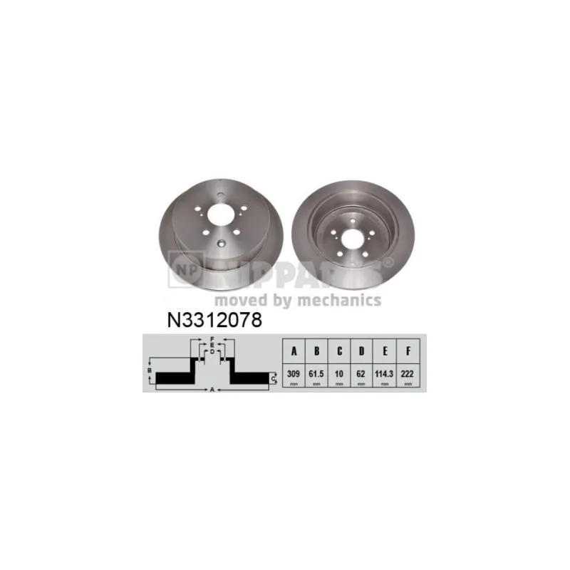 Jeu de 2 disques de frein arrière NIPPARTS N3312078