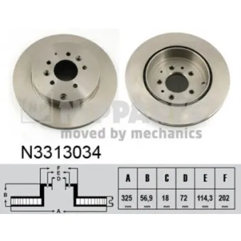 Jeu de 2 disques de frein arrière NIPPARTS N3313034