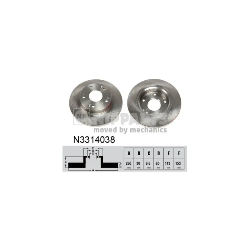 Jeu de 2 disques de frein arrière NIPPARTS N3314038