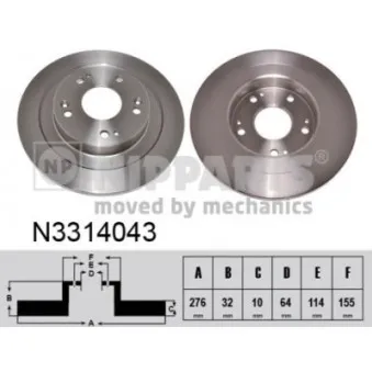 Jeu de 2 disques de frein arrière NIPPARTS N3314043