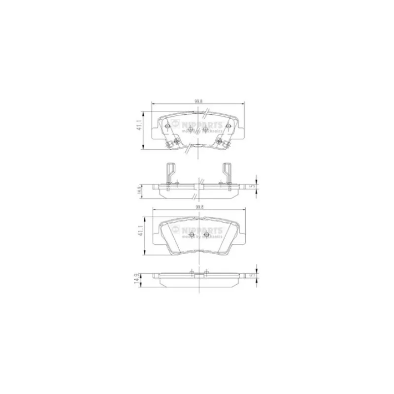 Jeu de 4 plaquettes de frein arrière NIPPARTS N3610311