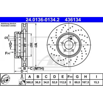 Jeu de 2 disques de frein avant ATE 24.0136-0134.2