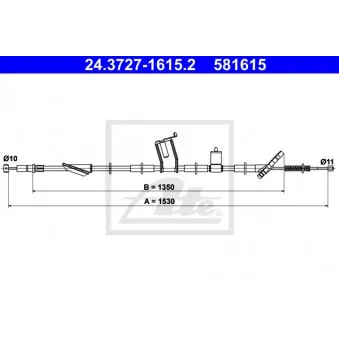 Tirette à câble, frein de stationnement ATE 24.3727-1615.2