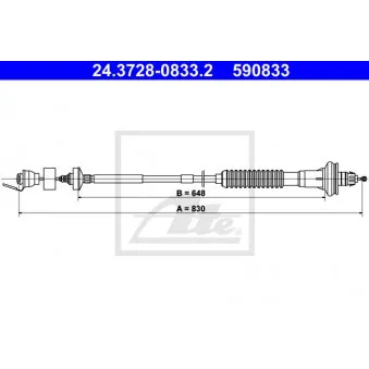 Tirette à câble, commande d'embrayage ATE 24.3728-0833.2