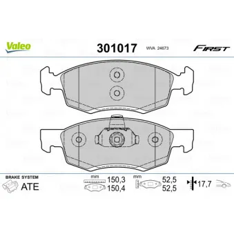 Jeu de 4 plaquettes de frein avant VALEO 301017