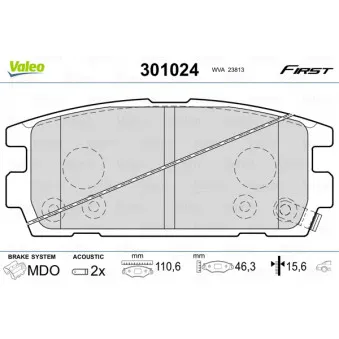 Jeu de 4 plaquettes de frein arrière VALEO 301024