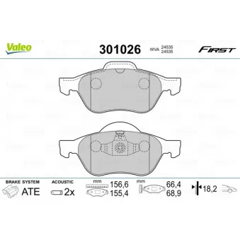 Jeu de 4 plaquettes de frein arrière VALEO 301026