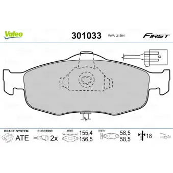 Jeu de 4 plaquettes de frein avant VALEO 301033