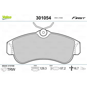 Jeu de 4 plaquettes de frein avant VALEO 301054
