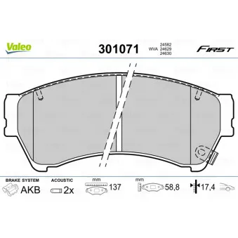 Jeu de 4 plaquettes de frein avant VALEO 301071