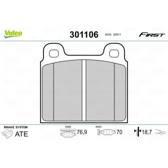 Jeu de 4 plaquettes de frein avant VALEO 301106