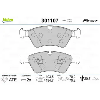Jeu de 4 plaquettes de frein avant VALEO 301107