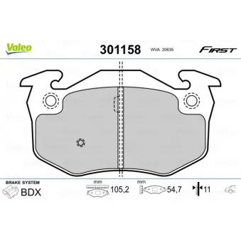 Jeu de 4 plaquettes de frein arrière VALEO 301158