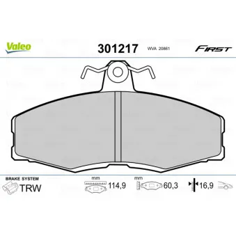 Jeu de 4 plaquettes de frein avant VALEO 301217
